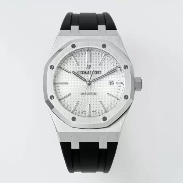 APS공장 오데마피게 로얄오크 화이트 텍스처 다이얼 SS 블랙 러버 스트랩 41mm V3 15400