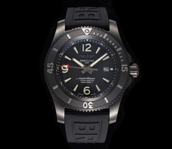 TF공장 브라이틀링 슈퍼오션 블랙 다이얼 세라믹 베젤 러버 스트랩 46mm M17368B71B1S1