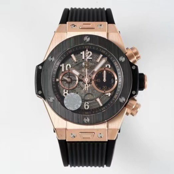 BBF공장 위블로 빅뱅 유니코 블랙 다이얼 로즈골드 티타늄 러버 스트랩 44mm 421.OM.1180.RX