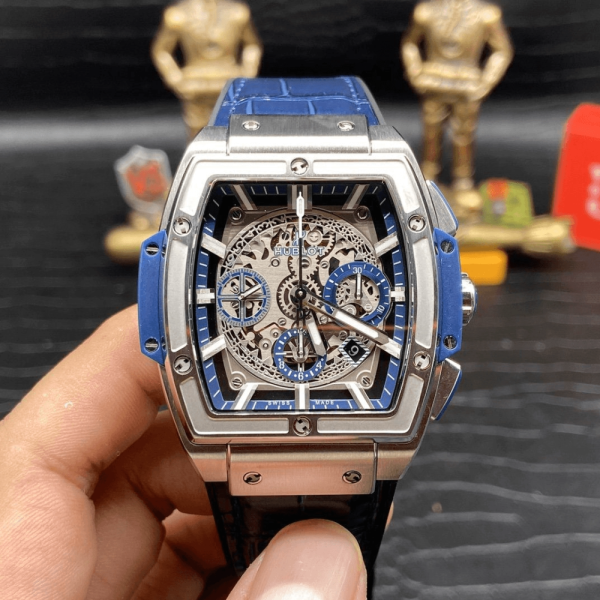 NH공장 위블로 스피릿 오브 빅뱅 크로노그래프 티타늄 블루 가죽 스트랩 42mm 601.NX.7170.LR