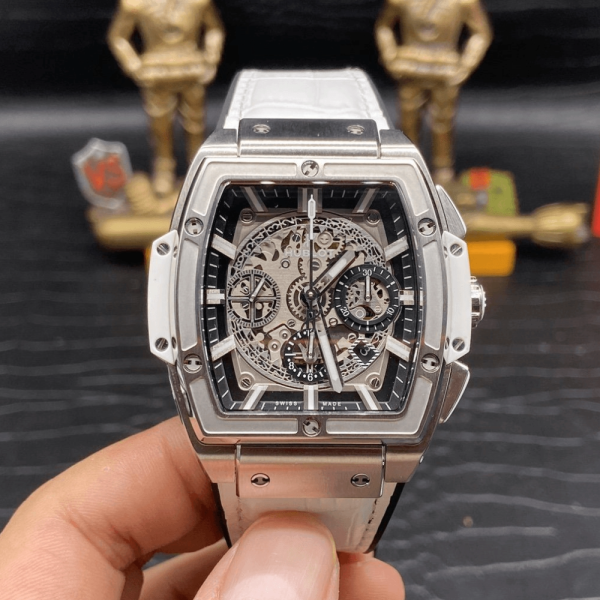 NH공장 위블로 스피릿 오브 빅뱅 크로노그래프 티타늄 화이트 가죽 스트랩 42mm 601.HX.0173.LR