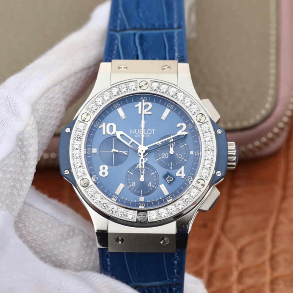 V6공장 위블로 빅뱅 크로노그래프 블루 다이얼 다이아 베젤 러버 스트랩 44mm 341.SX.7170.LR.1204