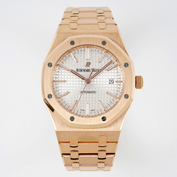 ZF공장 오데마피게 로얄오크 플라잉 화이트 다이얼 로즈골즈 금통 41mm 15400OR