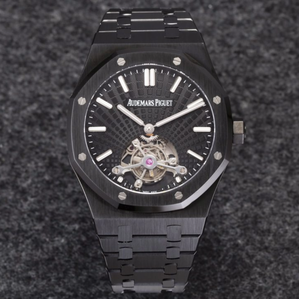 R8공장 오데마피게 로얄오크 투르비옹 엑스트라씬 블랙 다이얼 올블랙 SS 브레이슬릿 V3 41mm 26522CE