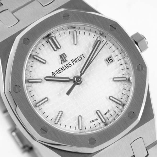 8F공장 오데마피게 로얄오크 레이디 화이트 다이얼 스틸 SS 브레이슬릿 34mm 77351ST