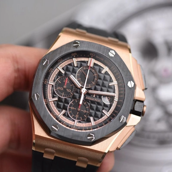 JF공장 오데마피게 로얄오크 오프쇼어 블랙 다이얼 로즈골드 블랙 러버스트랩 44mm 26401RO
