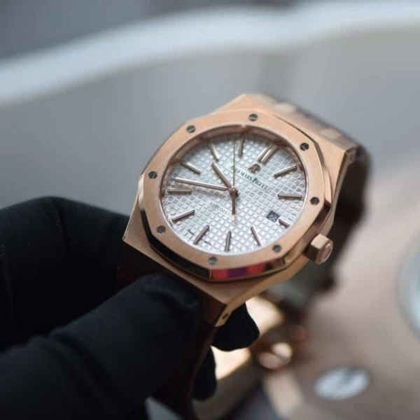 JF공장 오데마피게 로얄오크 화이트 다이얼 로즈골드 가죽 스트랩 41mm 15400OR