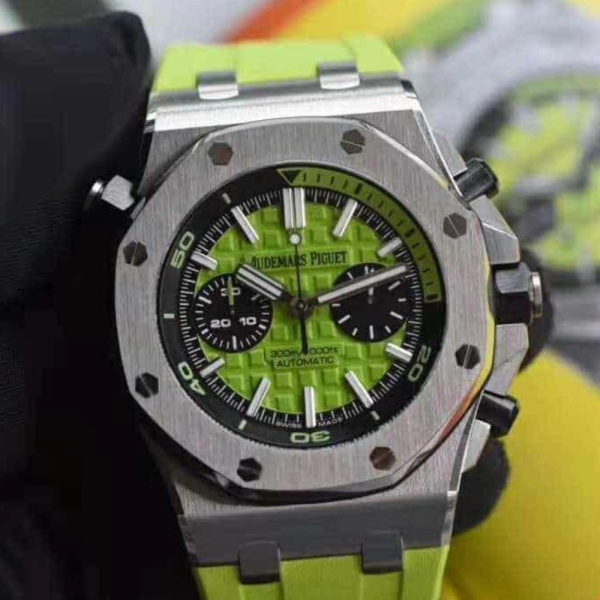 JF공장 오데마피게 로얄오크 오프쇼어 다이버 형광그린 다이얼 스틸 러버 스트랩 V2 42mm 26703ST