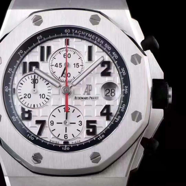 JF공장 오데마피게 로얄오크 오프쇼어 화이트 다이얼 스틸 블랙 가죽스트랩 42mm 26170ST