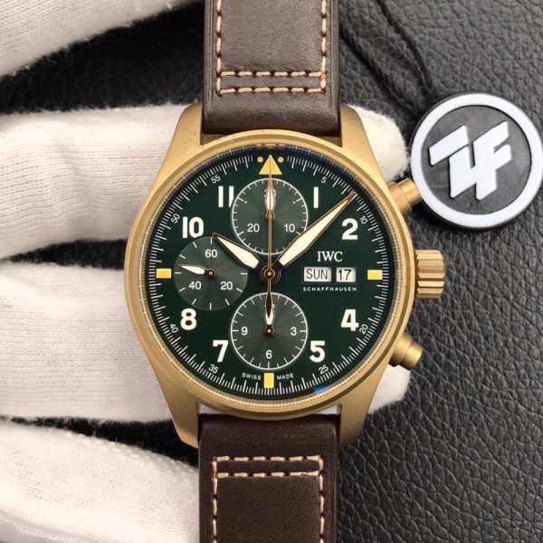ZF공장 IWC 파일럿 크로노그래프 스핏파이어 브론즈 레더 스트랩 41mm IW387902