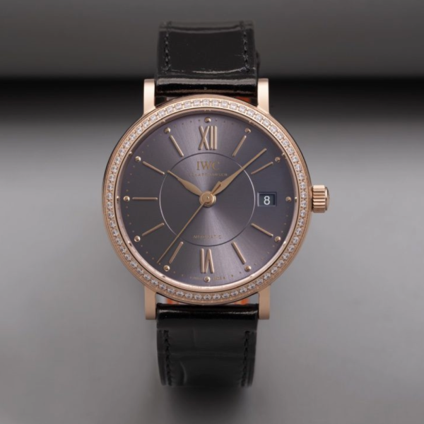 V7공장 IWC 포르토피노 레이디 다이아베젤 로즈골드 브라운 다이얼 레더 스트랩 37mm IW458108