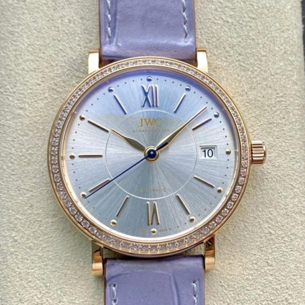 V7공장 IWC 포르토피노 레이디 다이아베젤 로즈골드 그레이 다이얼 레더 스트랩 37mm IW458107