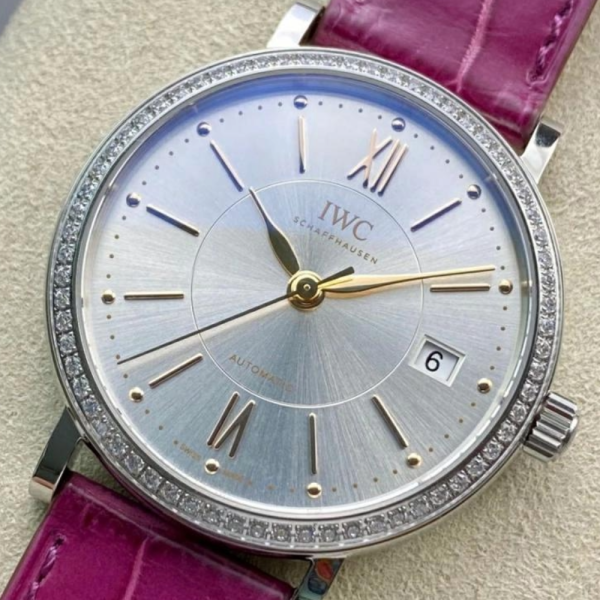 V7공장 IWC 포르토피노 레이디 다이아베젤 실버 그레이 다이얼 레더 스트랩 37mm IW458112