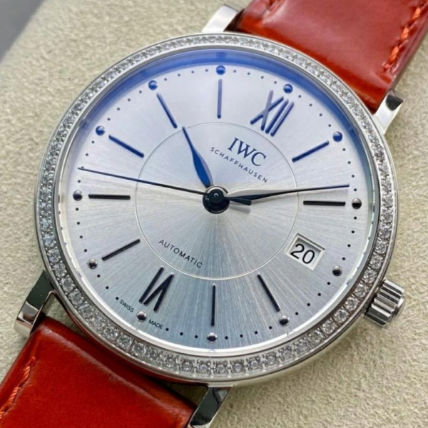 V7공장 IWC 포르토피노 레이디 다이아베젤 실버 그레이/블랙 다이얼 레더 스트랩 37mm IW458109