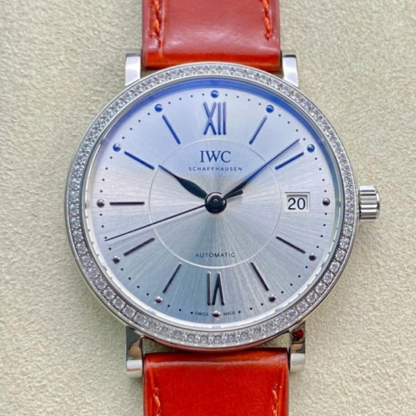 V7공장 IWC 포르토피노 레이디 다이아베젤 실버 그레이/블랙 다이얼 레더 스트랩 37mm IW458109