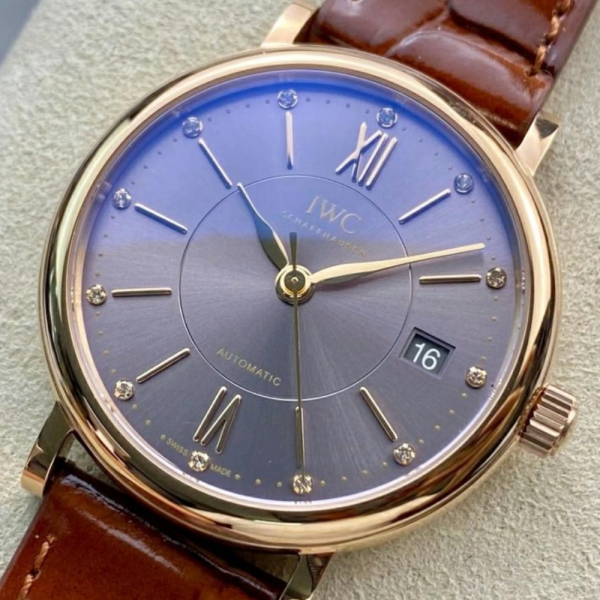 V7공장 IWC 포르토피노 레이디 로즈골드 퍼플 다이얼 레더 스트랩 37mm IW458116