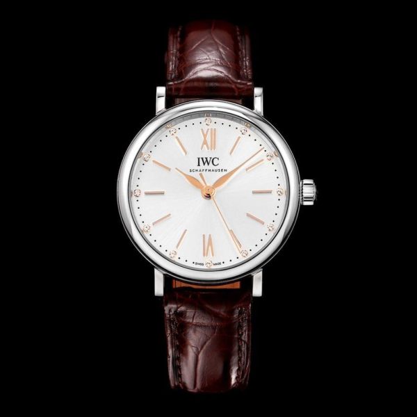NR공장 IWC 포르토피노 레이디 실버 화이트 다이얼 레더 스트랩 34mm IW357403