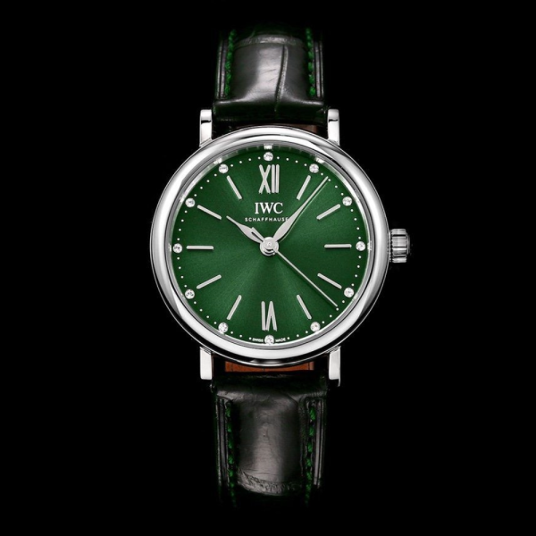 NR공장 IWC 포르토피노 레이디 실버 그린 다이얼 레더 스트랩 34mm IW357405