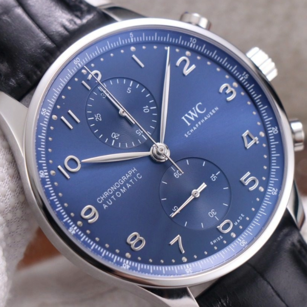ZF공장 IWC 포르투기저 크로노그래프 화이트골드 블루 다이얼 41mm 레더 스트랩 IW371606