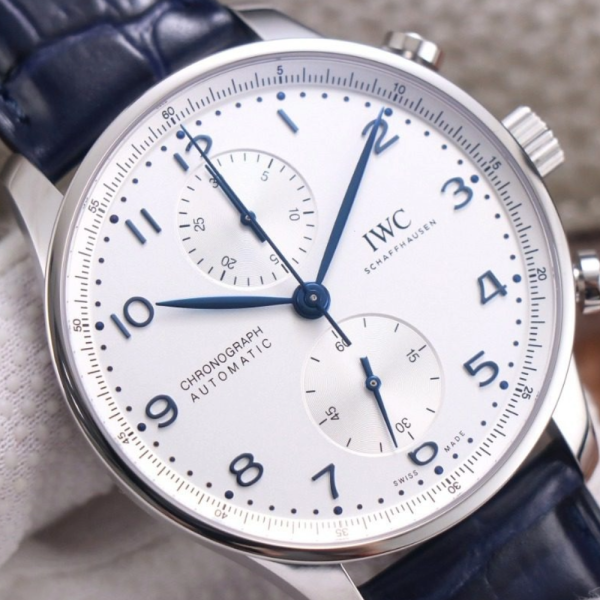 ZF공장 IWC 포르투기저 크로노그래프 화이트골드 화이트/블루 다이얼 레더 스트랩 41mm IW371605