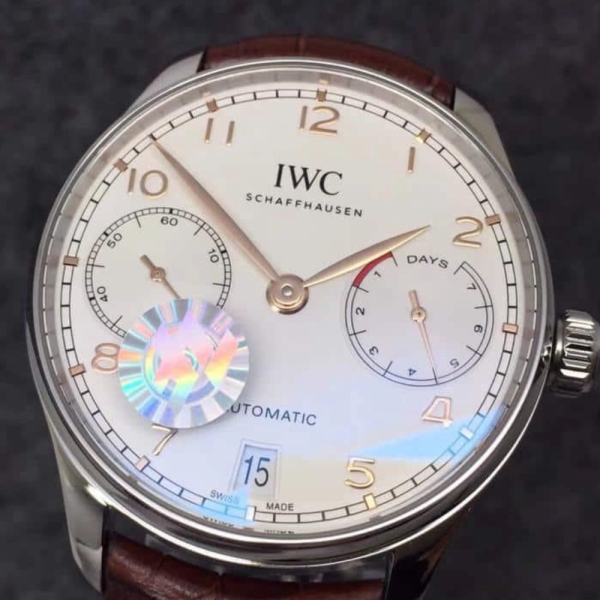 ZF공장 IWC 포르투기저 세븐데이즈 스틸 화이트 다이얼 레더 스트랩 42mm IW500704