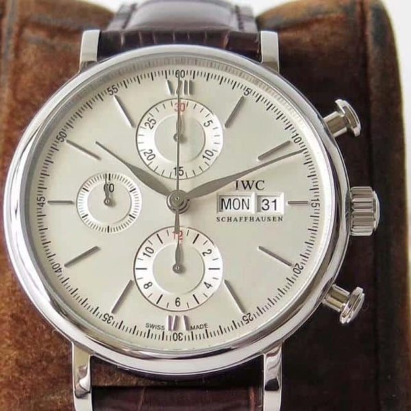 ZF공장 IWC 포르토피노 크로노그래프 스틸 화이트 다이얼 레더 스트랩 42mm IW391001