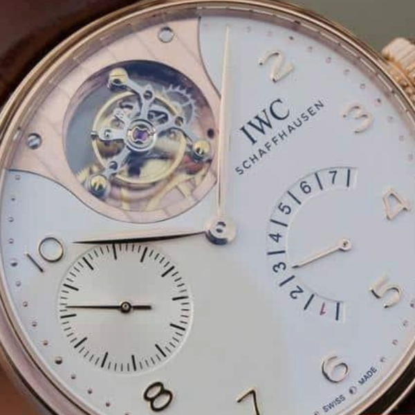ZF공장 IWC 포르투기저 레트로그레이드 투르비옹  로즈골드 화이트 다이얼 레더 스트랩 44mm IW504202