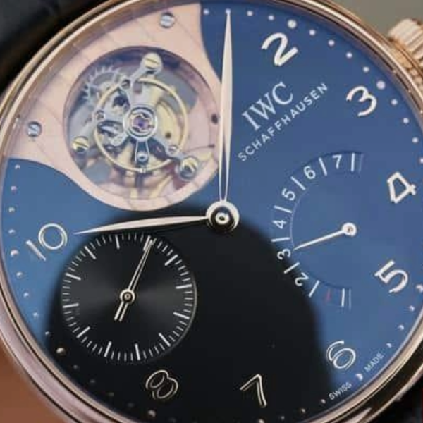 ZF공장 IWC 포르투기저 레트로그레이드 투르비옹  로즈골드 블랙 다이얼 레더 스트랩 44mm IW504210