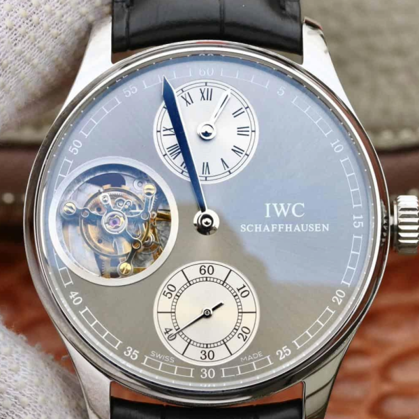 ZF공장 IWC 포르투기저 투르비옹 그레이/화이트 다이얼 레더 스트랩 44mm IW5463