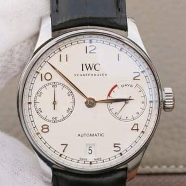ZF공장 IWC 포르투기저 세븐데이즈 스틸 화이트 다이얼 레더 스트랩 42.3mm IW500704