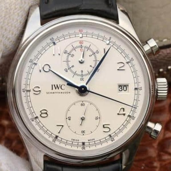 ZF공장 IWC 포르투기저 크로노그래프 클래식 화이트 다이얼 레더 스트랩 42mm IW390403
