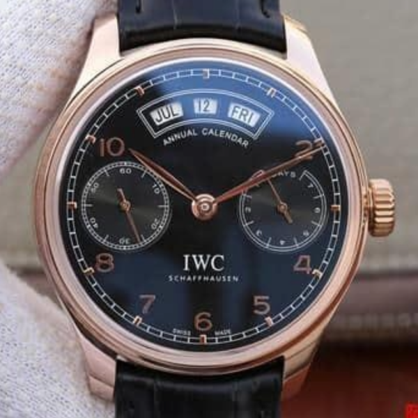 YL공장 IWC 포르투기저 애뉴얼 캘린더 로즈골드 블랙 다이얼 레더 스트랩 42mm IW503504