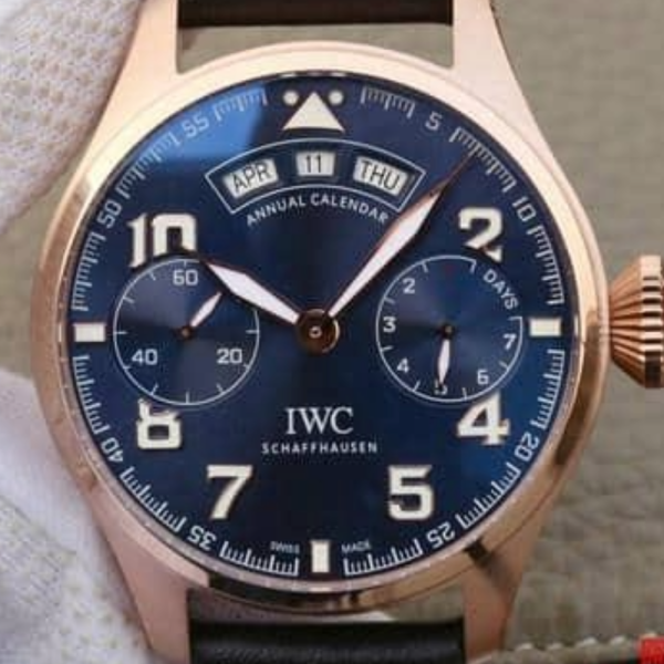 YL공장 IWC 빅 파일럿 애뉴얼 캘린더 로즈골드 블루 다이얼 레더 스트랩 46mm IW502701