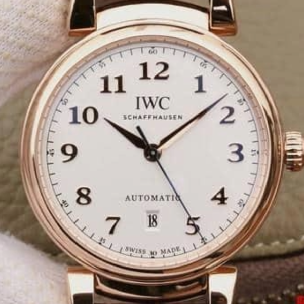 MKS공장 IWC 다빈치 오토매틱 로즈골드 화이트 다이얼 레더 스트랩 40mm IW458309