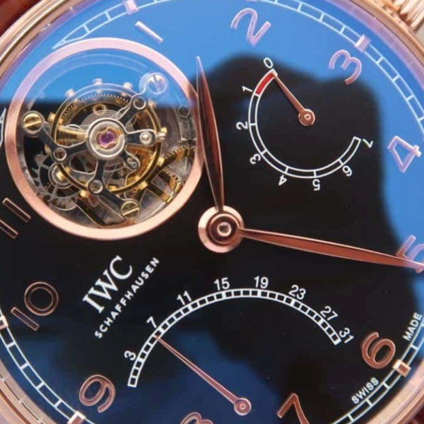 AZ공장 IWC 포르투기저 투르비옹 로즈골드 블랙 다이얼 레더 스트랩 44.2mm IW504401