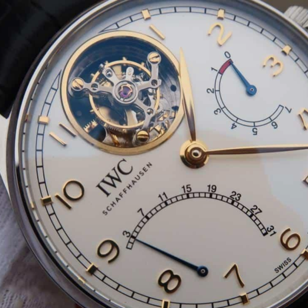 AZ공장 IWC 포르투기저 투르비옹 스틸 화이트/로즈골드 다이얼 레더 스트랩 44.2mm IW504401