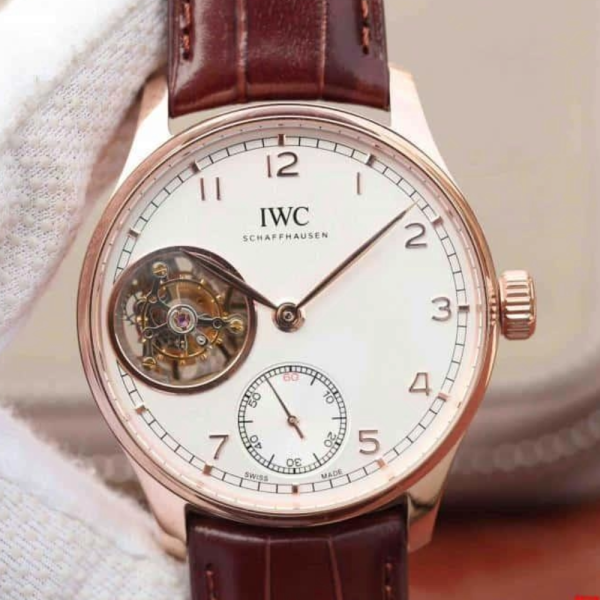 AZ공장 IWC 포르투기저 투르비옹 오토매틱 로즈골드 화이트 다이얼 레더 스트랩 42mm IW546302
