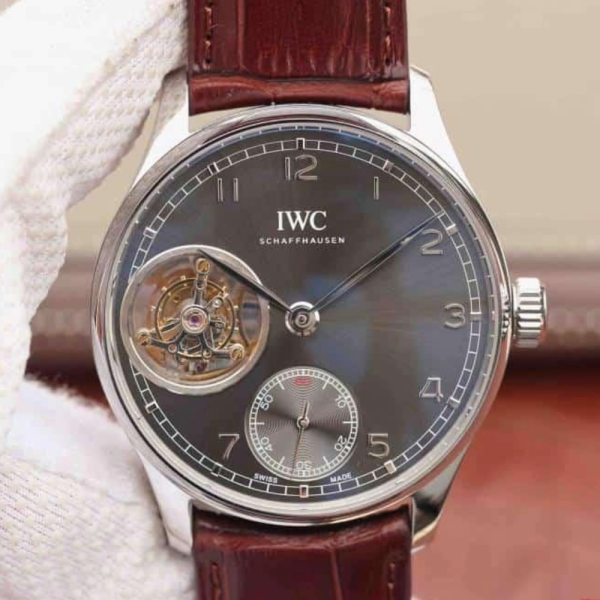 AZ공장 IWC 포르투기저 투르비옹 오토매틱 스틸 그레이 다이얼 레더 스트랩 42mm IW546302