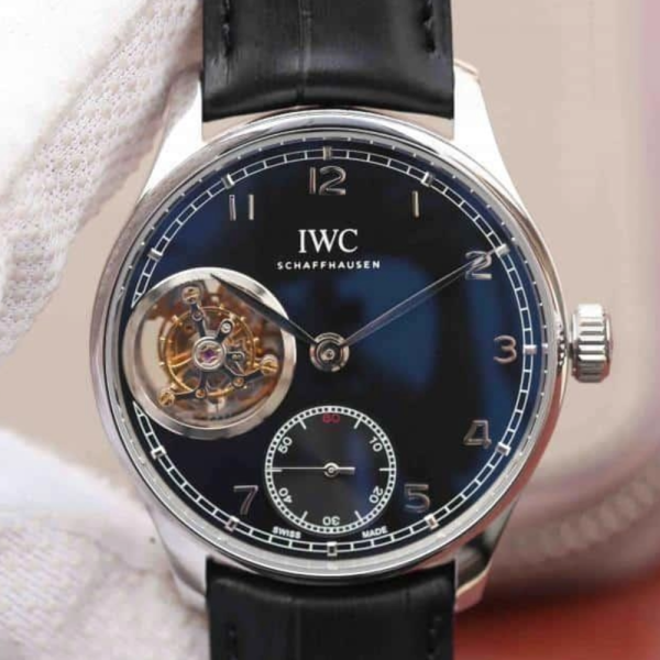 AZ공장 IWC 포르투기저 투르비옹 오토매틱 스틸 블랙 다이얼 레더 스트랩 42mm IW546302