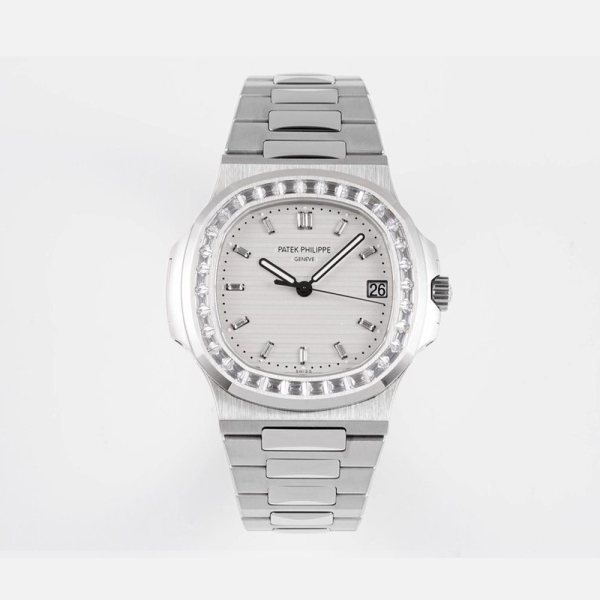 PPF공장 파텍필립 노틸러스 화이트 다이얼 바게트 다이아 베젤 SS 브레이슬릿 40mm 5711