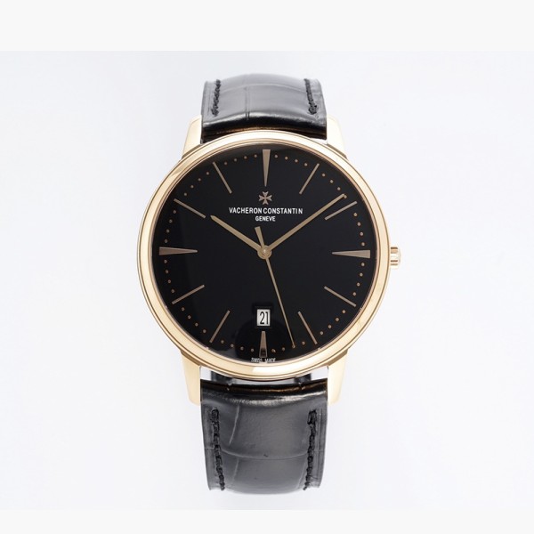 PPF공장 바쉐론 콘스탄틴 헤리티지 패트리모니 로즈골드 블랙 다이얼 레더 스트랩 40mm 85180/000J-9231