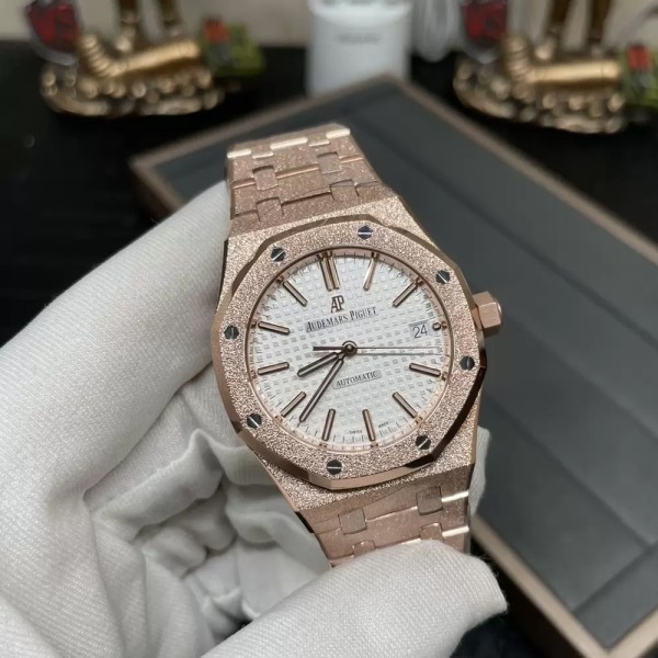 APS공장 오데마피게 로얄오크 프로스티드 화이트 다이얼 로즈골드 금통 37mm 15454OR