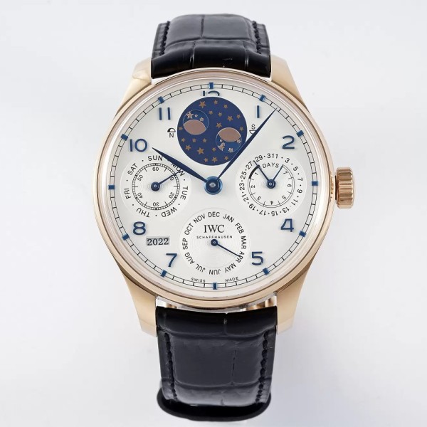 APS공장 IWC 포르투기저 퍼페츄얼 캘린더 화이트 다이얼 블루 인덱스 레더 스트랩 44.2mm IW503302