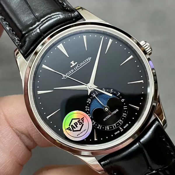 APS공장 예거 르쿨트르 마스터 울트라씬 문페이즈 블랙 다이얼 레더 스트랩 39mm Q1368471