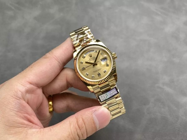 QF공장 v5 롤렉스 데이데이트 샴폐인 옴브레 다이얼 10P다이아 옐로우골드 금통 36mm 128238