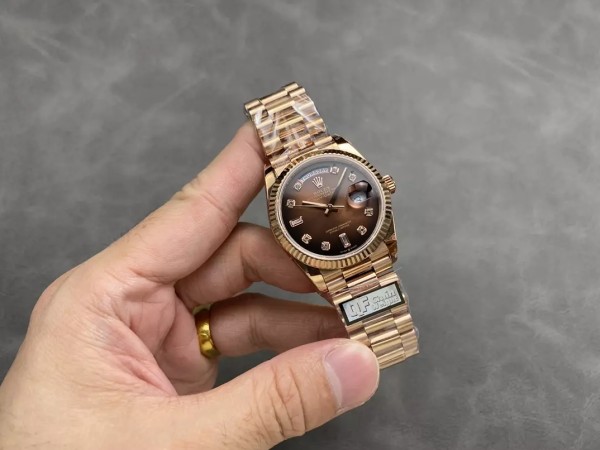 QF공장 v5 롤렉스 데이데이트 브라운 옴브레 다이얼 10P다이아 로즈골드 금통 36mm 128235