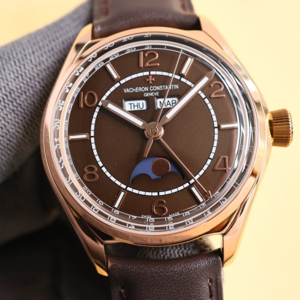 ZF공장 바쉐론 콘스탄틴 피프티 식스 컴플리트 캘린더 브라운 다이얼 레더 스트랩 40mm 4000E/000R-B065