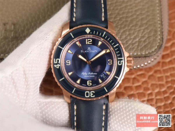 ZF공장 블랑팡 피프티 패덤즈 사파이어 베젤 로즈골드 레더 스트랩 45mm 5015-3603C-63B