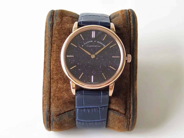 SV공장 랑에 운트 죄네 SAXONIA 레더 스트랩 드레스 워치 로즈골드 39mm 205.086