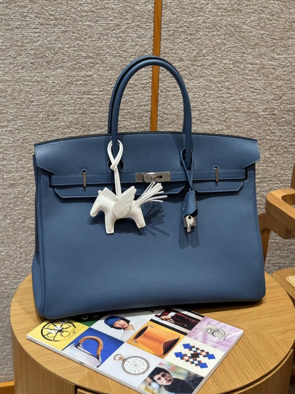 올수공 에르메스 버킨 40 R2/Blue Agate 토고 가죽 실버 하드웨어